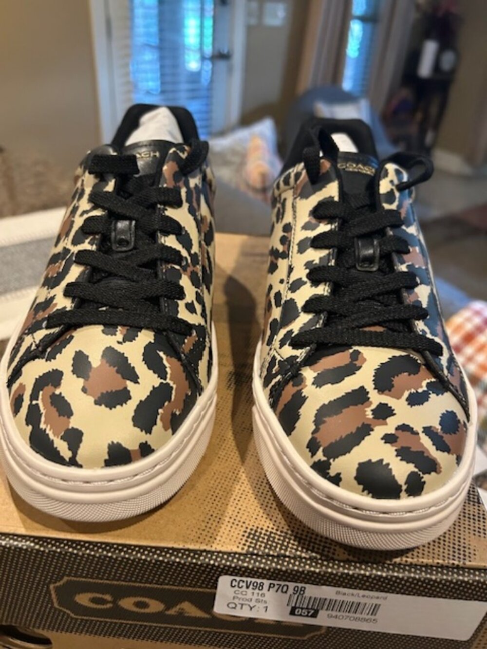 Coach Black/Leopard High Line Leather Sneaker With Leopard Print